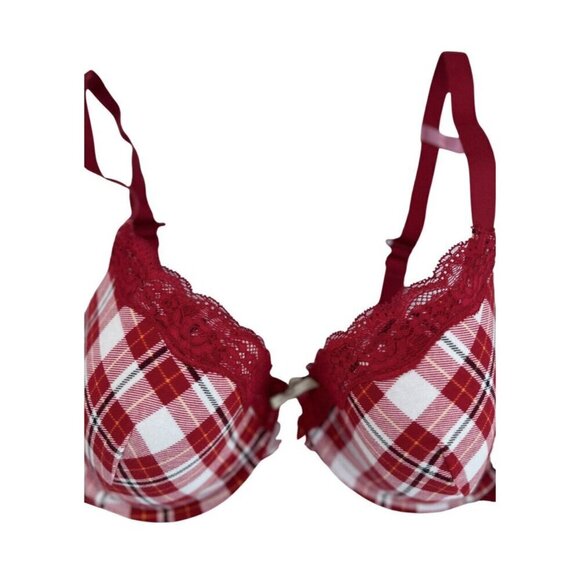 Ambrielle Organic Cotton Demi Classic Racerback Red Plaid Bra Size 38C - Picture 1 of 12